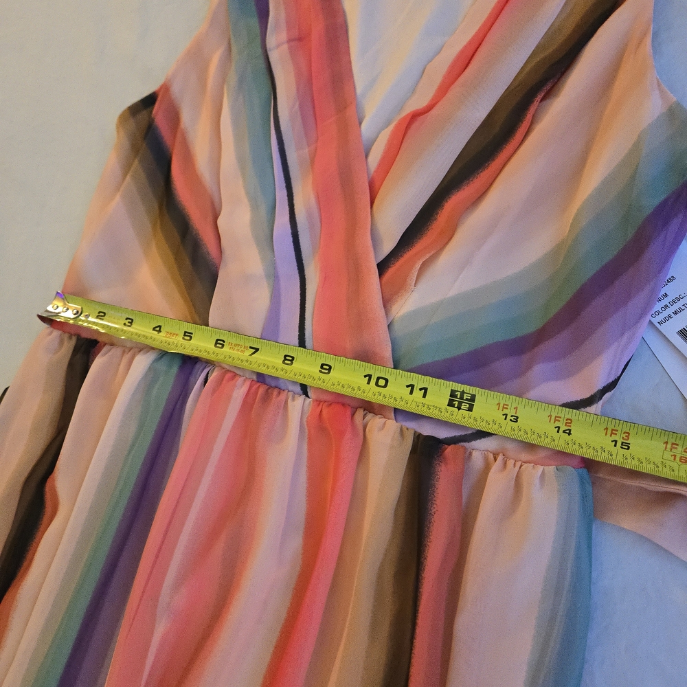 Donna Ricco Multicolor Bright Rainbow Striped Nude Maxi Wrap Front Dress CW3 - Picture 10 of 14